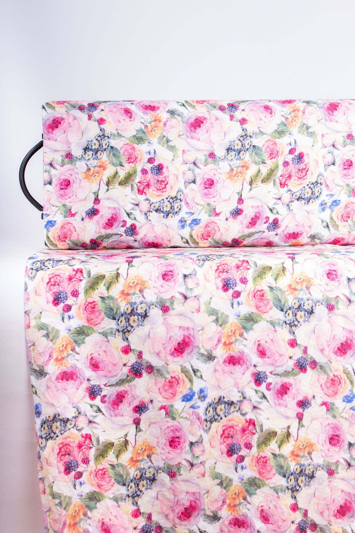 Roses Edelweiss Berries Linen Fabric