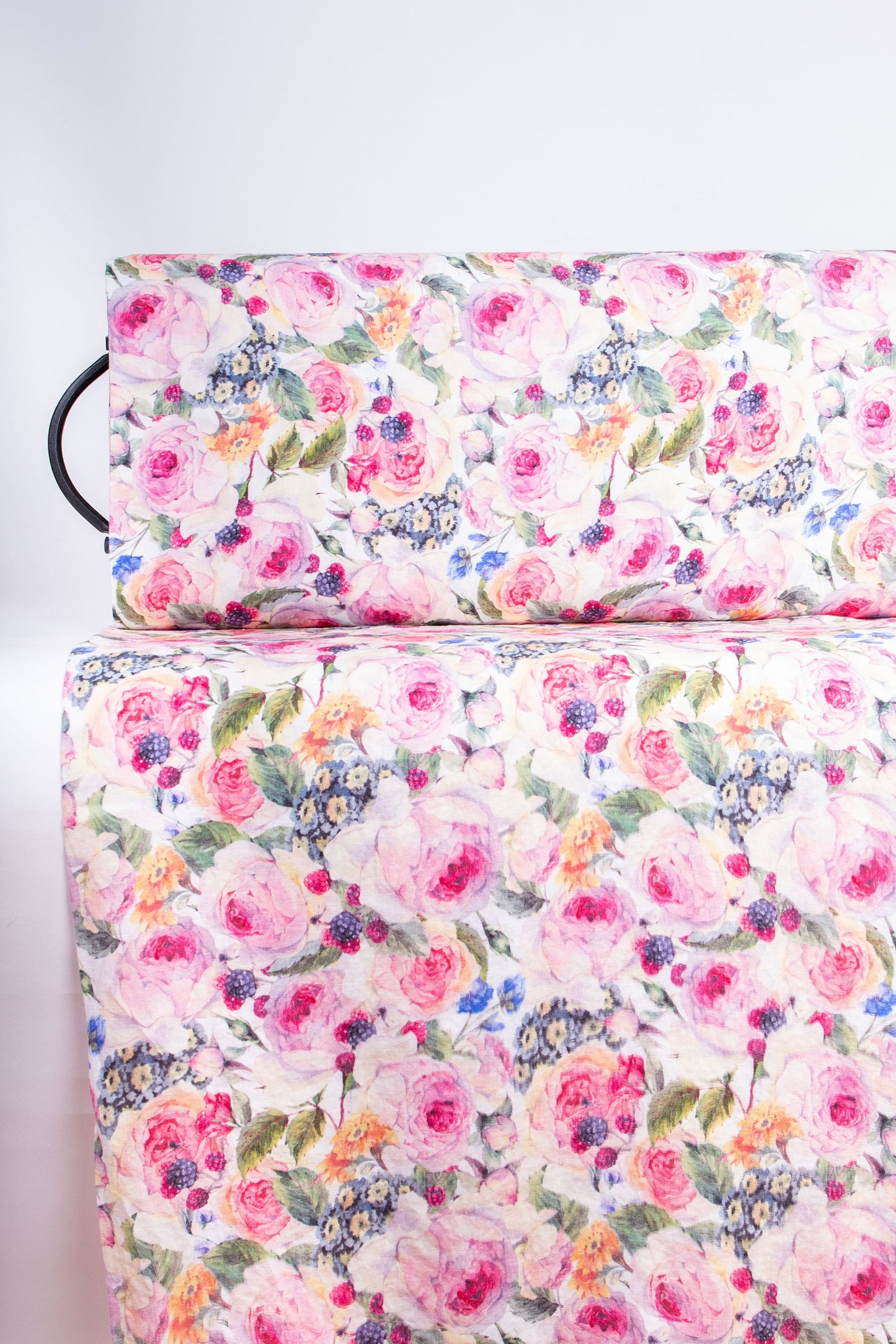 Linen Fabric Roses Edelweiss Berries | Floral Print