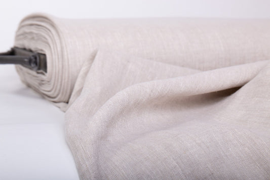Natural Melange Chambray Linen Fabric, Pre-Washed, Heavyweight