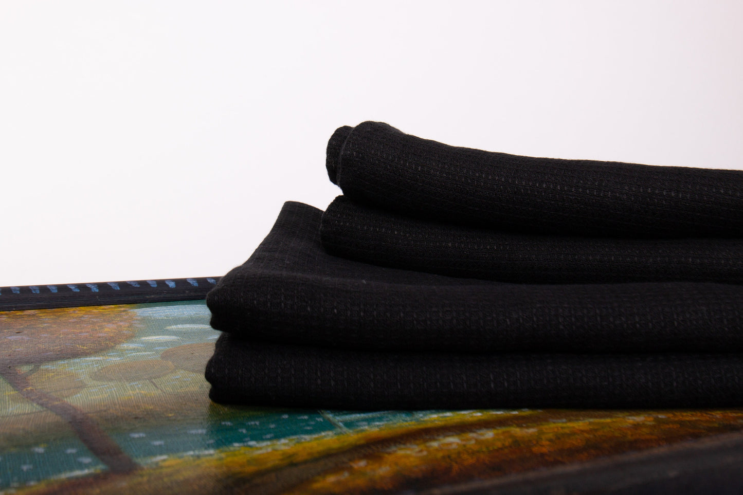 Black Linen Waffle Towels | Bath & Beach