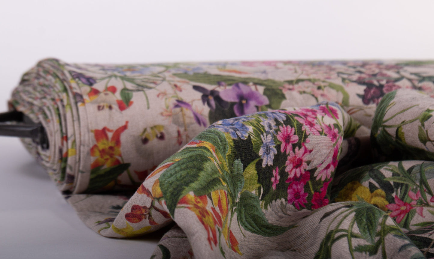 Linen Fabric Summer Floral