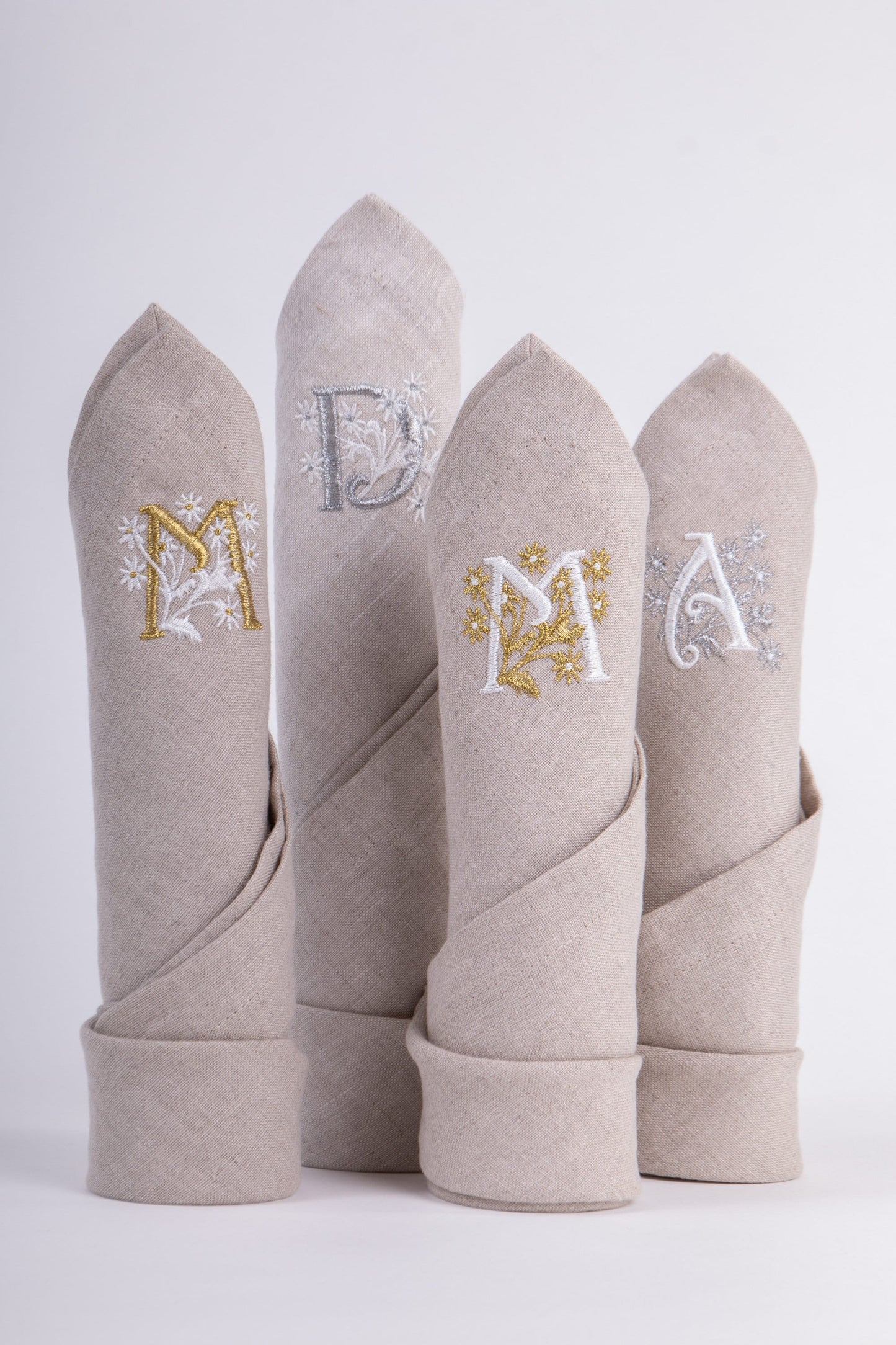 Embroidered Linen Napkins | Initial & Flower