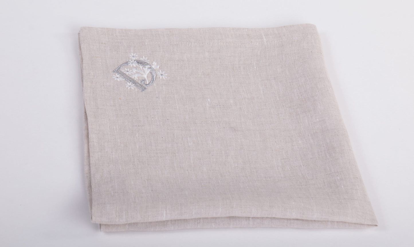 Embroidered Linen Napkins | Initial & Flower