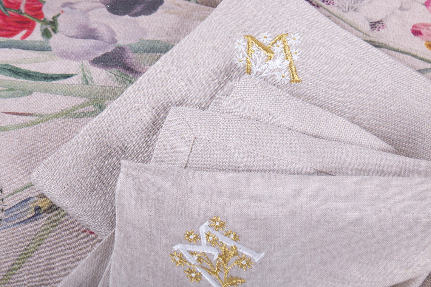 Embroidered Linen Napkins | Initial & Flower