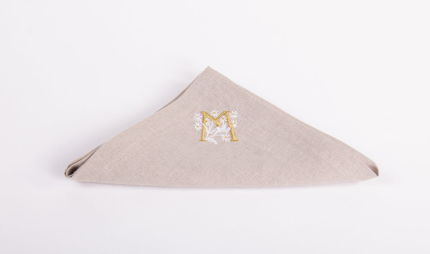 Embroidered Linen Napkins | Initial & Flower