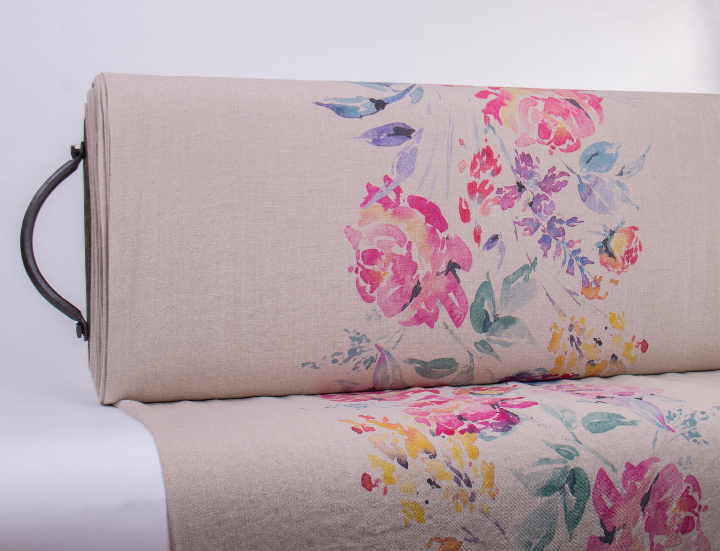 Linen Fabric Watercolor Rose | Natural Undyed