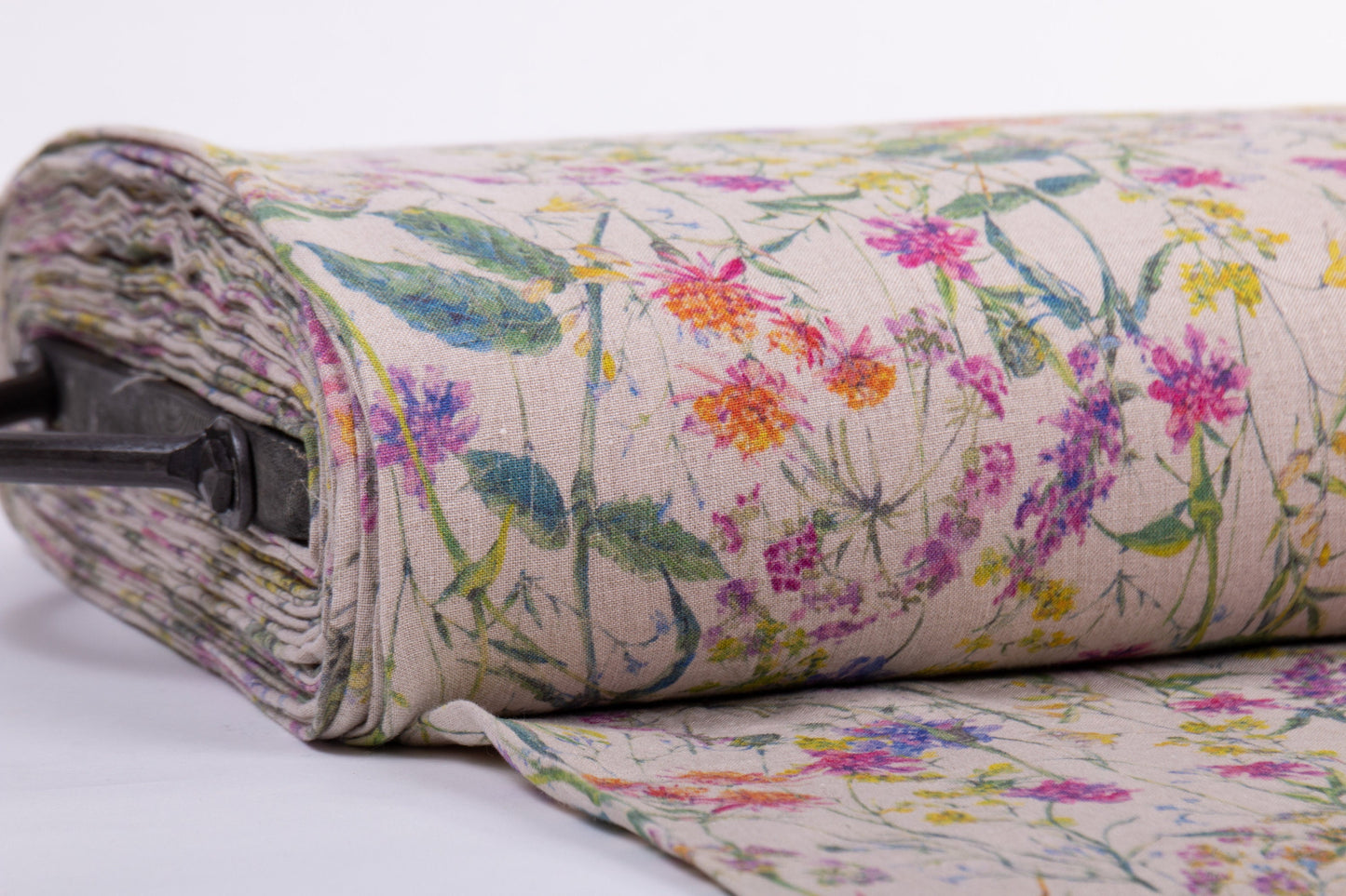 Linen Fabric Floral | FLOWERS FIESTA Natural