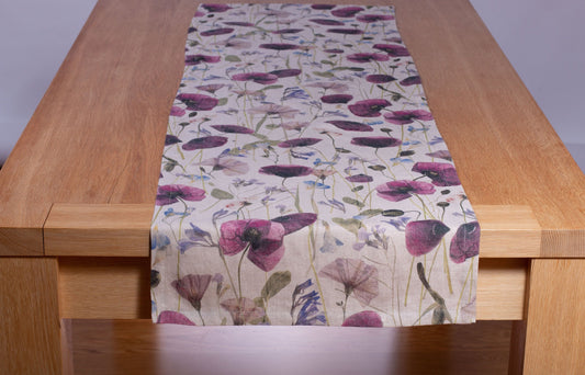 Linen Table Runner | Dried Poppy Print