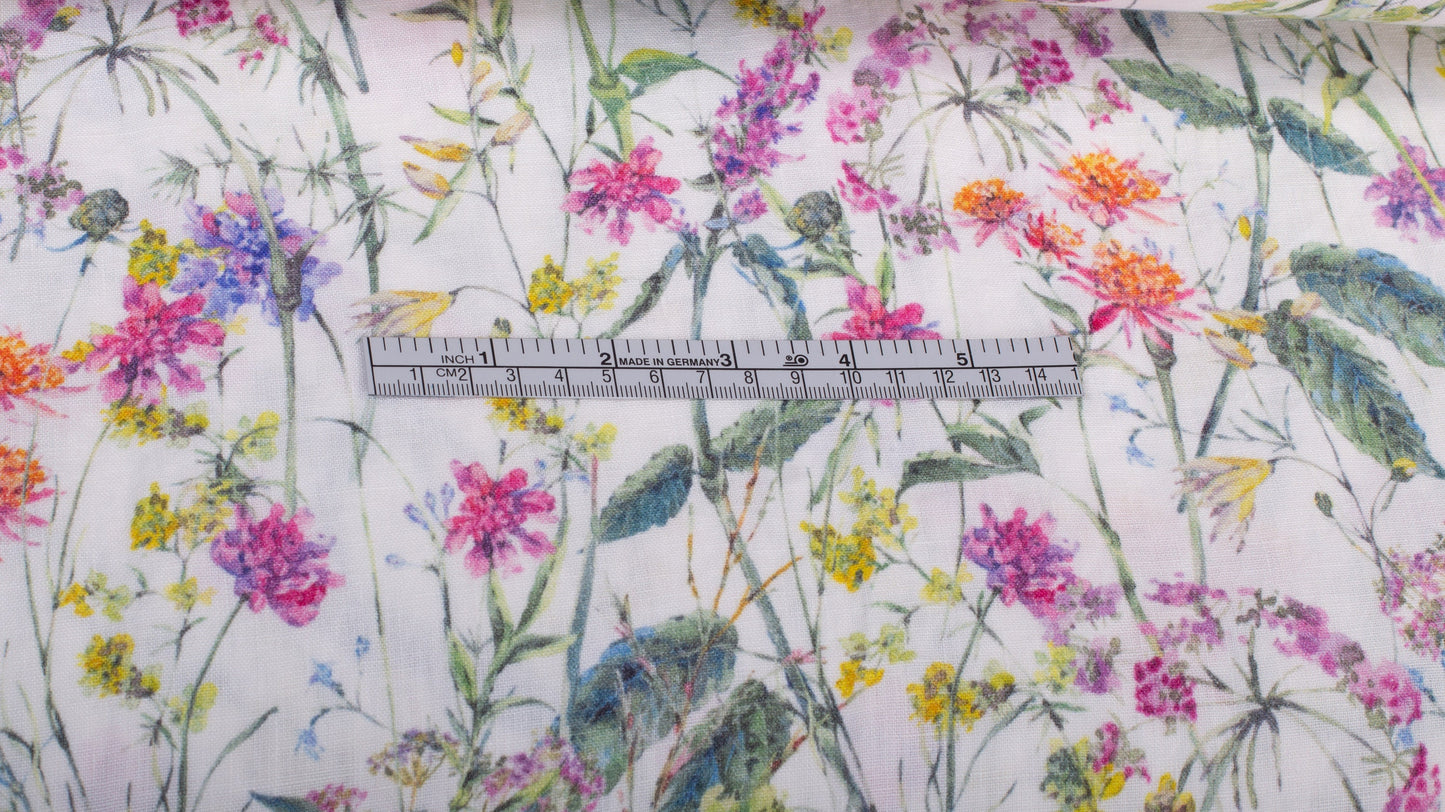 Linen Fabric Floral | FLOWERS FIESTA Off-White
