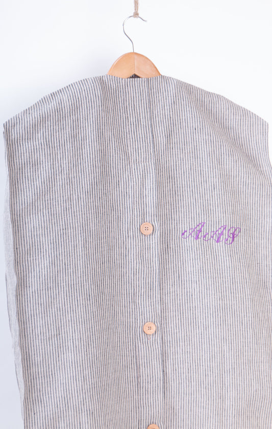 Personalized Embroidered Linen Garment Bag - Floral Initials