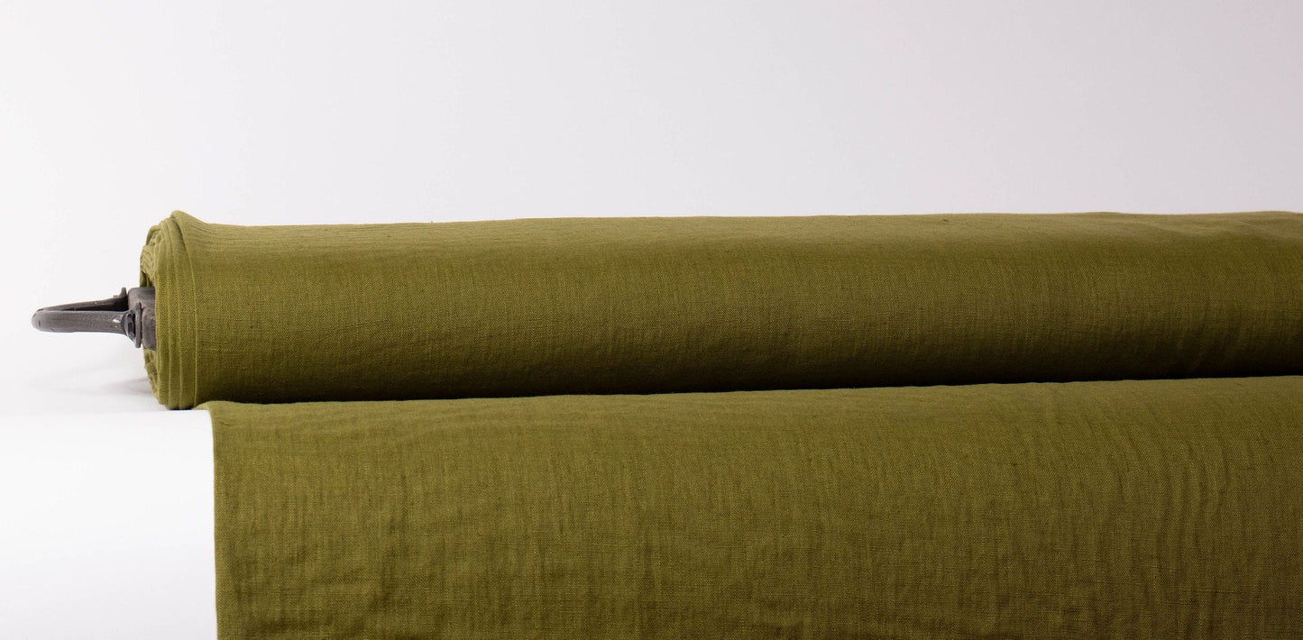 Dark Moss Green Linen Fabric