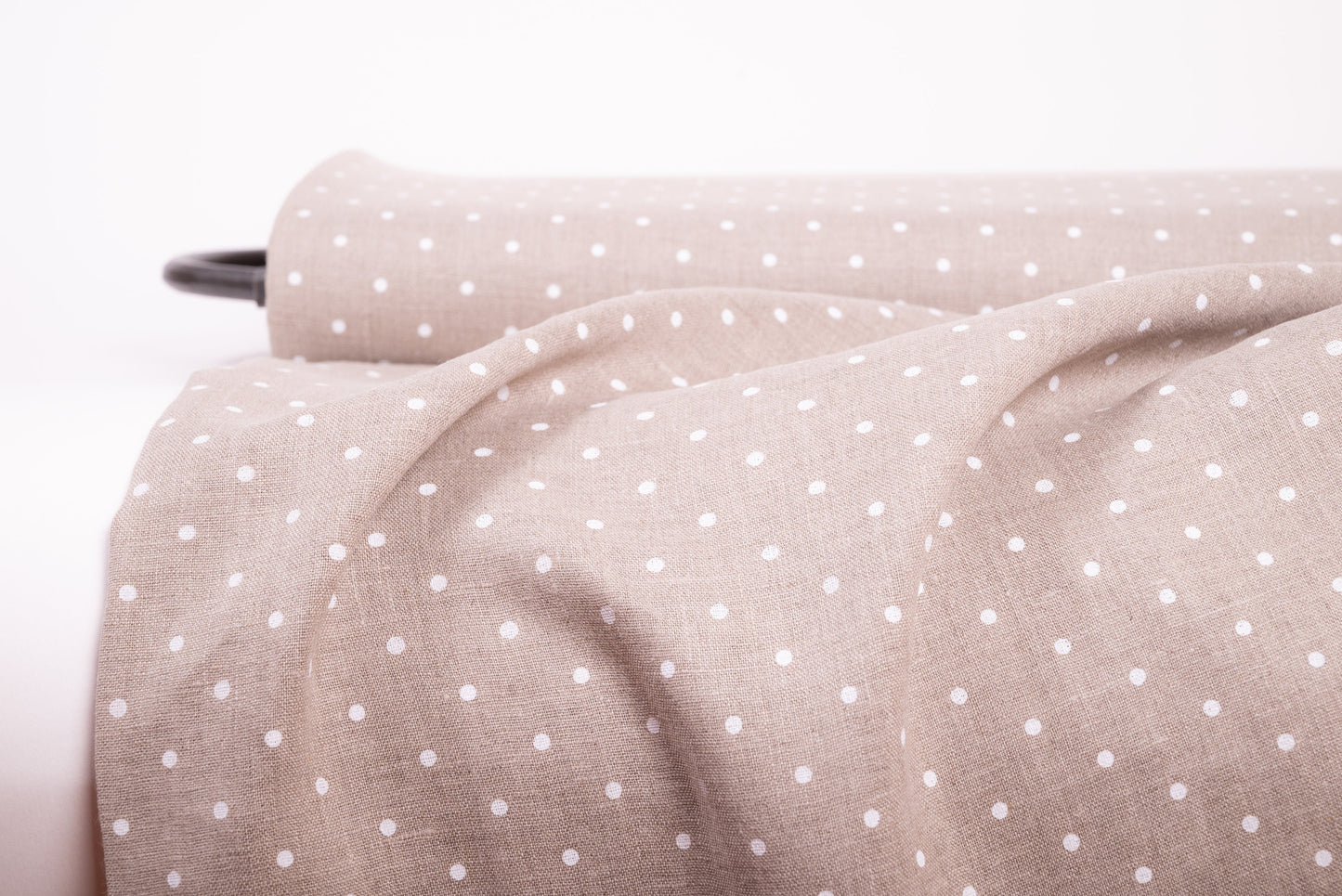 White Polka Dots Linen Fabric (200 gsm)