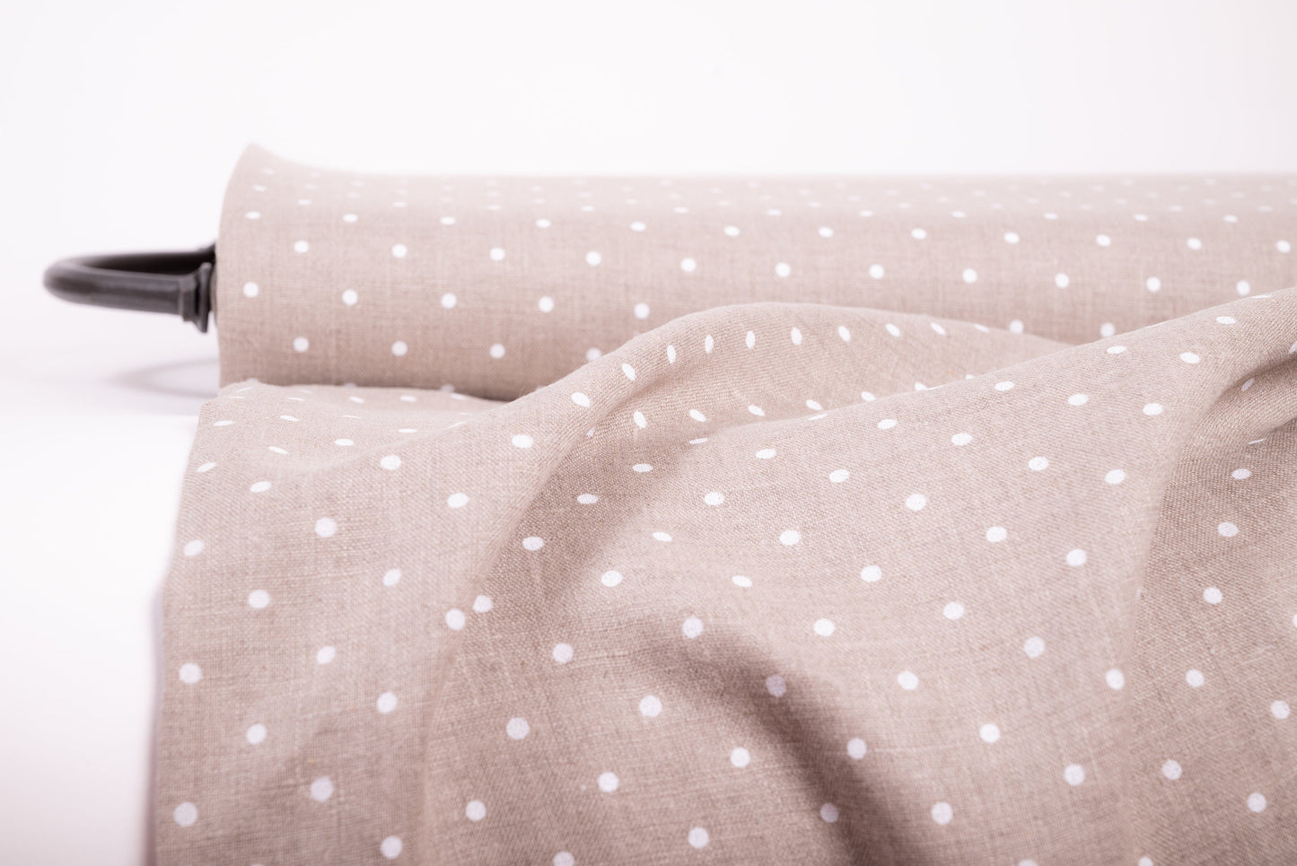 White Polka Dots Linen Fabric (200 gsm)