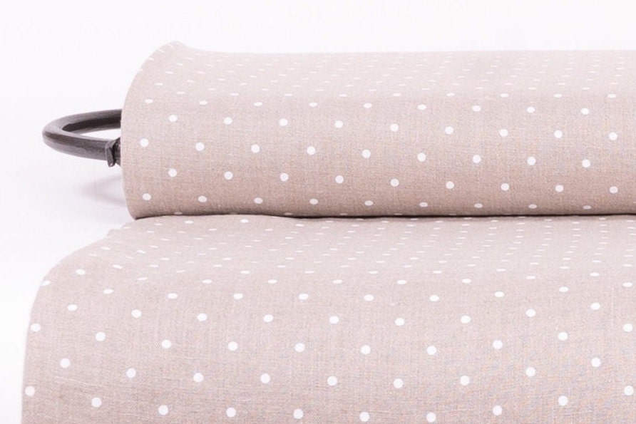 White Polka Dots Linen Fabric (200 gsm)