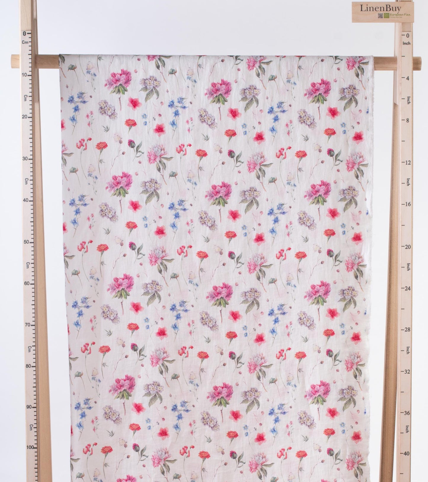 Linen Fabric Azaleas Edelweiss Marigolds | Off-White Base