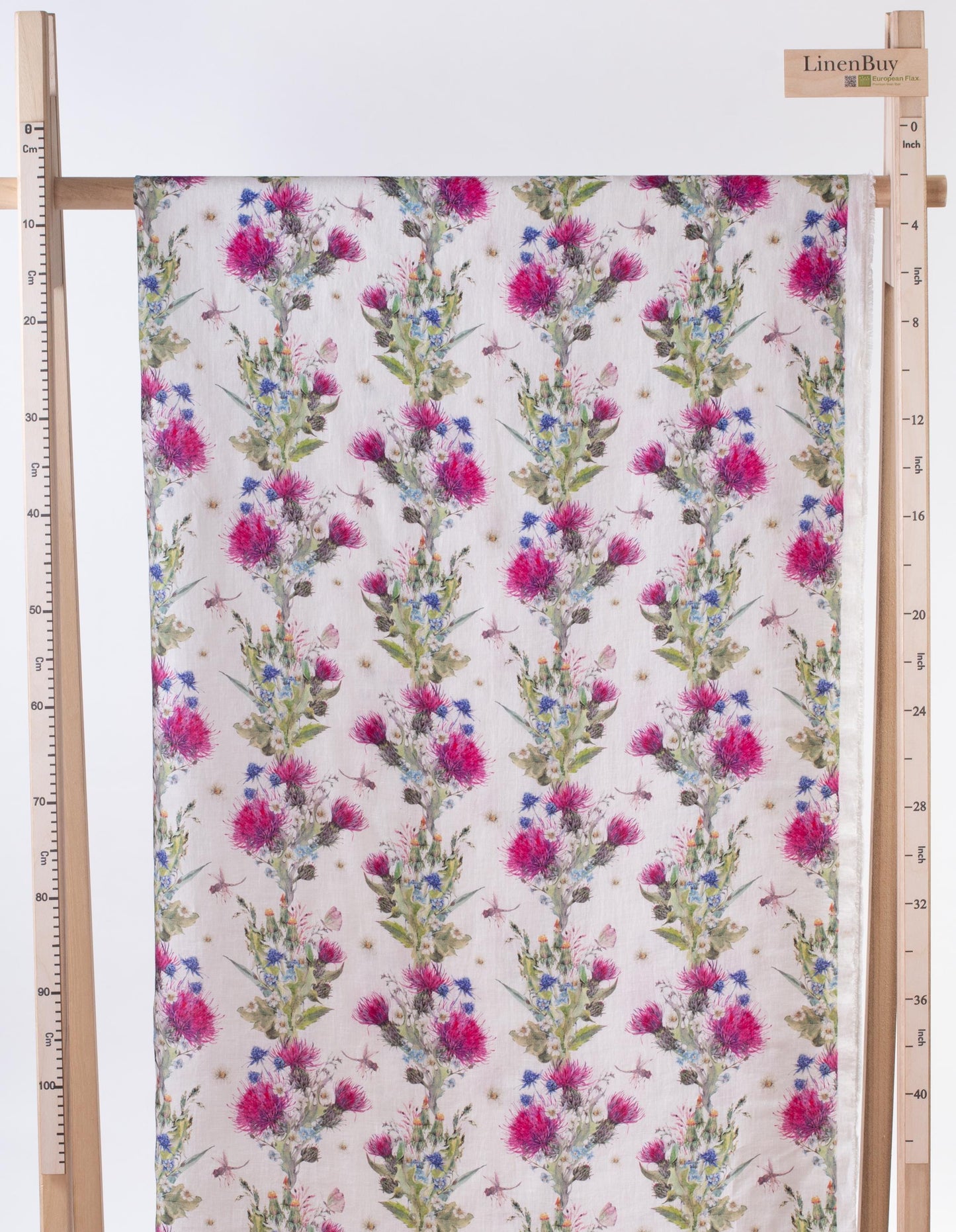 Linen Fabric Thistle Dragonfly | Floral Print