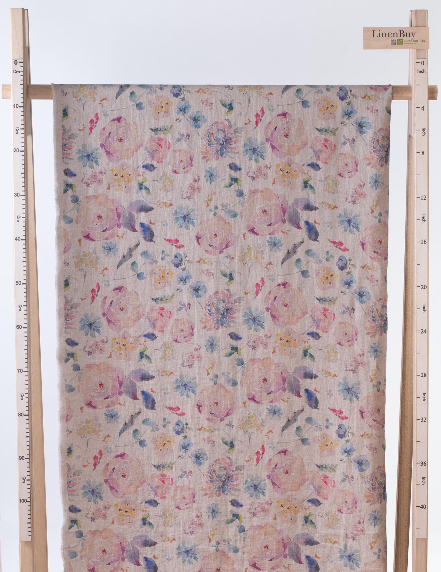 Linen Fabric Vintage Floral | Natural Undyed