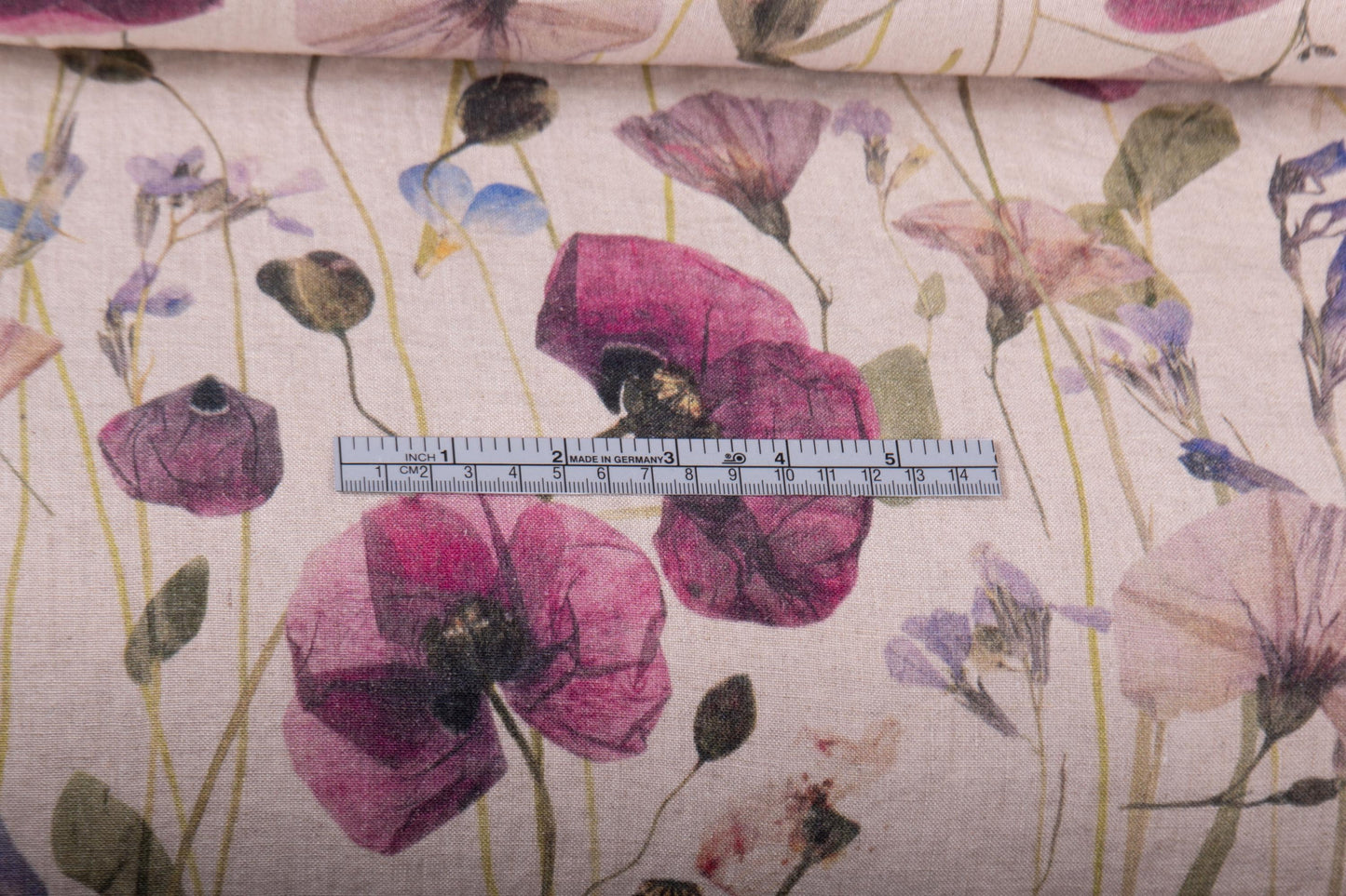 Linen Fabric Dried Poppy Print