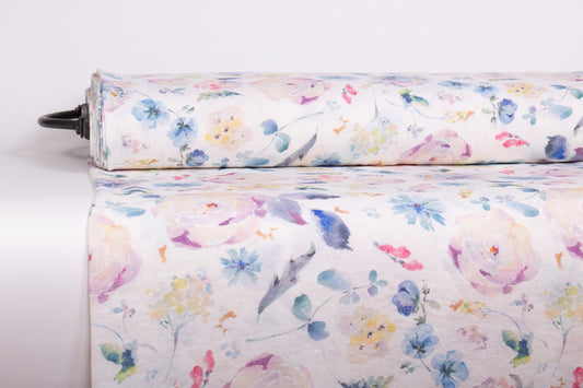 Linen Fabric Vintage Floral Print | Harebell Wild Rose