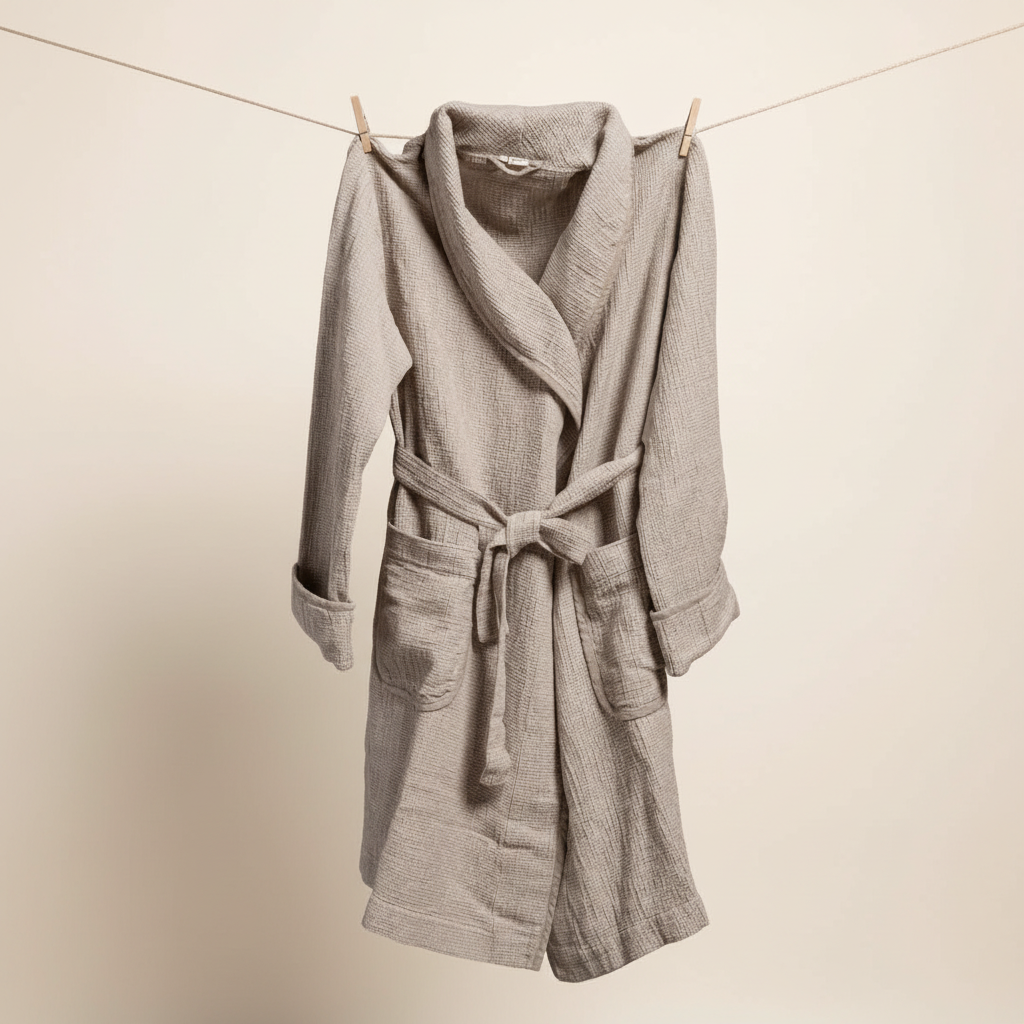 Linen Waffle Bathrobe 1:1 su šviesiu fonu